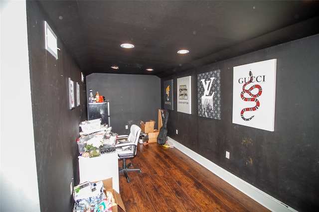 office area with dark hardwood / wood-style flooring