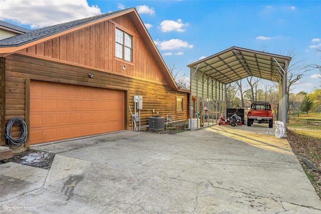 view of side of home featuring cooling unit and a carport