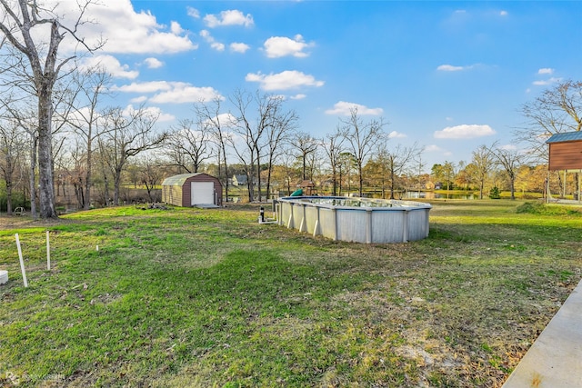 view of yard with a shed