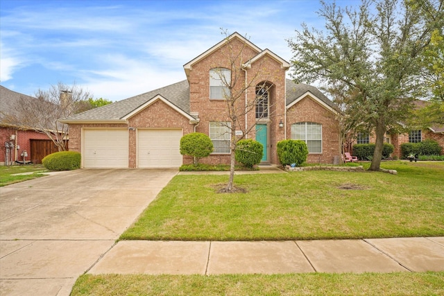 front facade with a garage and a front yard