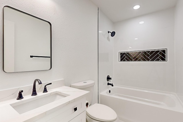 full bathroom with shower / bath combination, toilet, and vanity