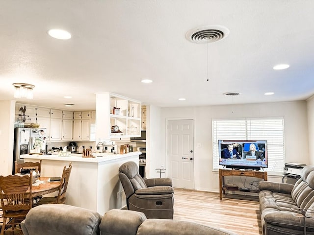 living room featuring light wood-type flooring