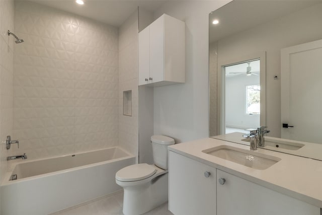 5808 Brookstown Dr, Dallas, TX 75230 - full bathroom with toilet, washtub / shower combination, recessed lighting, vanity, and tile patterned floors