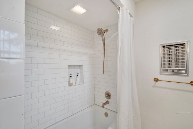 bathroom with shower / bathtub combination with curtain