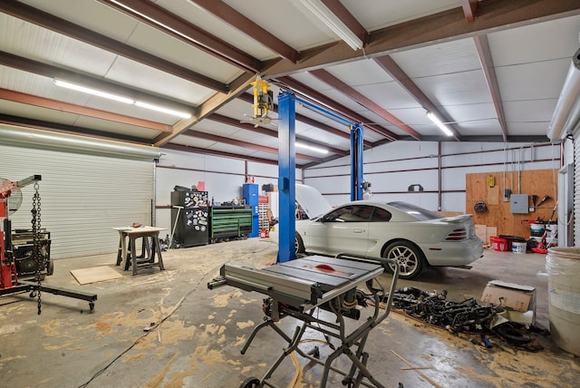 garage featuring a workshop area