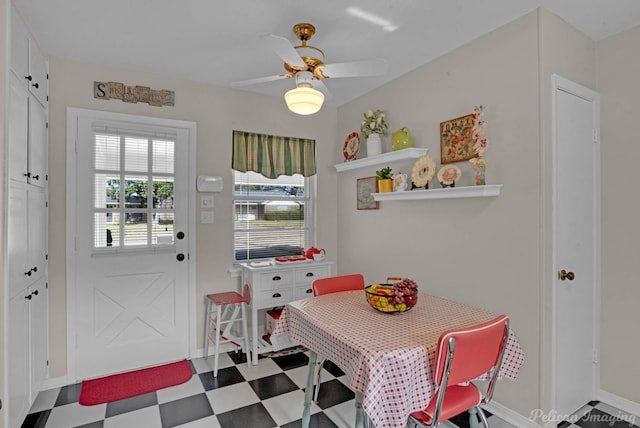 dining room with ceiling fan