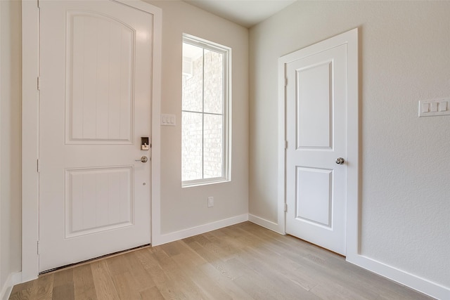 foyer featuring plenty of natural light and light hardwood / wood-style flooring