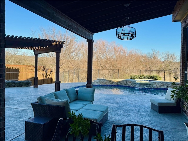 view of patio featuring a pool with hot tub and a pergola