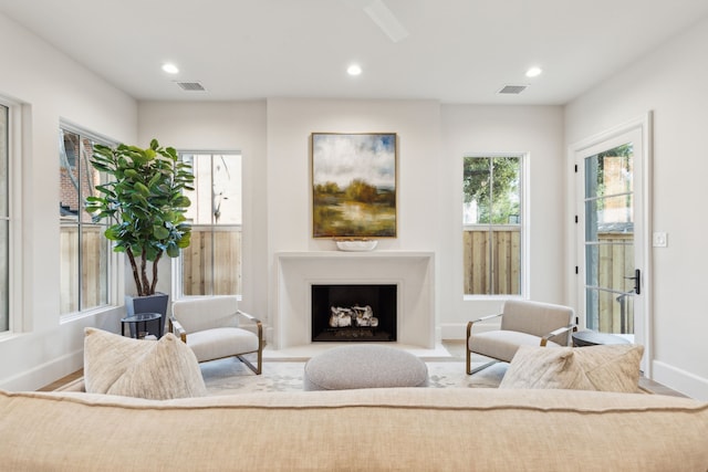 living room with a healthy amount of sunlight and hardwood / wood-style floors