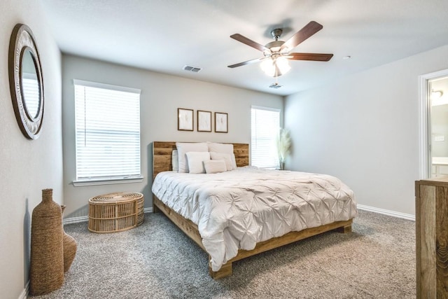 bedroom featuring ceiling fan and carpet floors