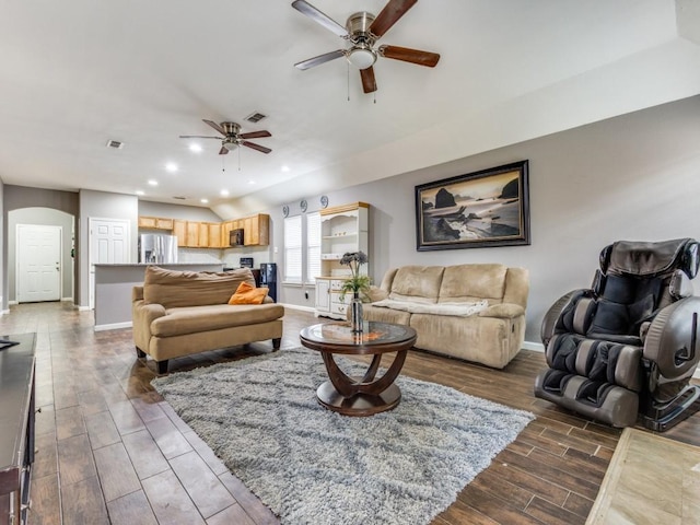 living room with ceiling fan