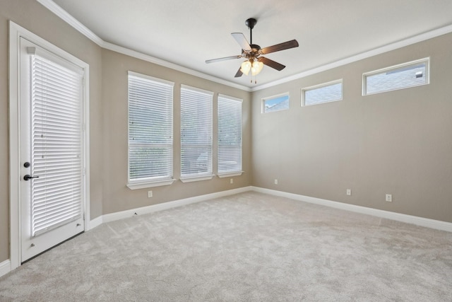 1776 Halifax St, Roanoke, TX 76262 - carpeted empty room with ornamental molding, ceiling fan, and baseboards