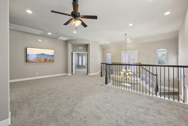 1776 Halifax St, Roanoke, TX 76262 - carpeted empty room featuring a ceiling fan, recessed lighting, baseboards, and attic access