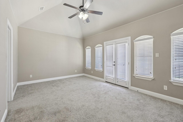 1776 Halifax St, Roanoke, TX 76262 - carpeted empty room with ceiling fan, baseboards, and high vaulted ceiling