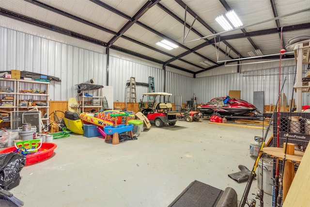 garage with metal wall