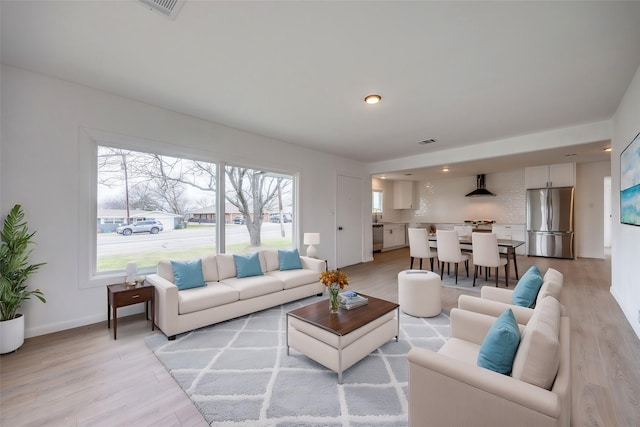 living room with light hardwood / wood-style flooring