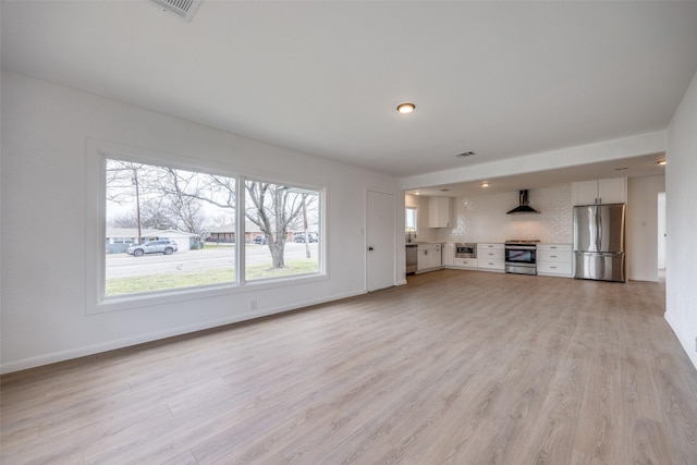 unfurnished living room featuring light hardwood / wood-style flooring