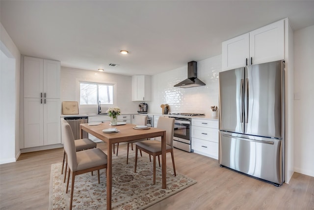 dining room featuring sink and light hardwood / wood-style flooring