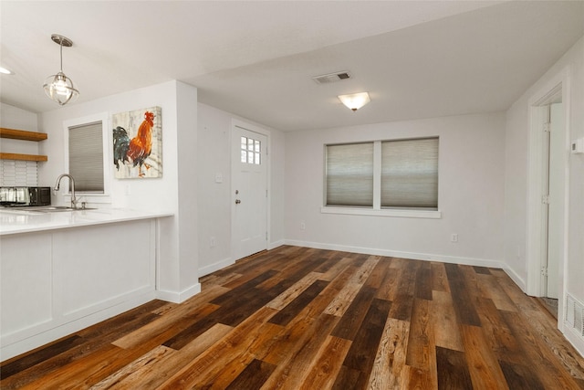 entrance foyer featuring dark wood-type flooring and sink