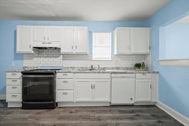 kitchen featuring white cabinetry, white dishwasher, range with electric cooktop, and sink