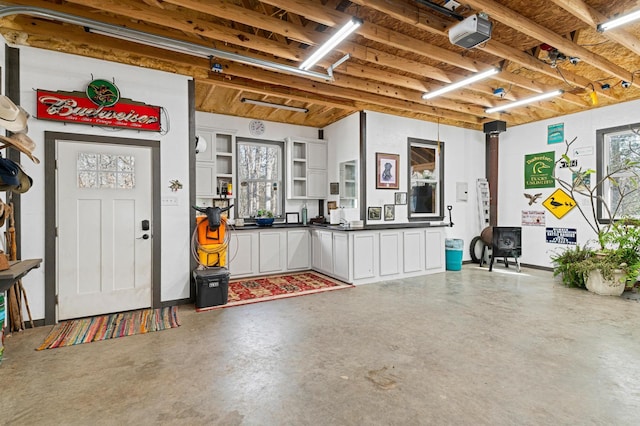 garage with a garage door opener