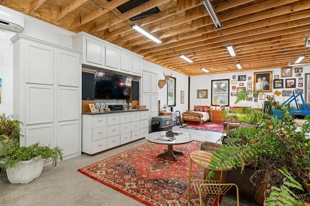 living room featuring a wall mounted air conditioner