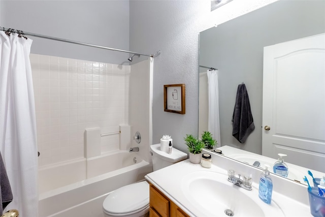 3729 Cook Ct, Fort Worth, TX 76244 - bathroom with shower / tub combo, vanity, toilet, and a textured wall