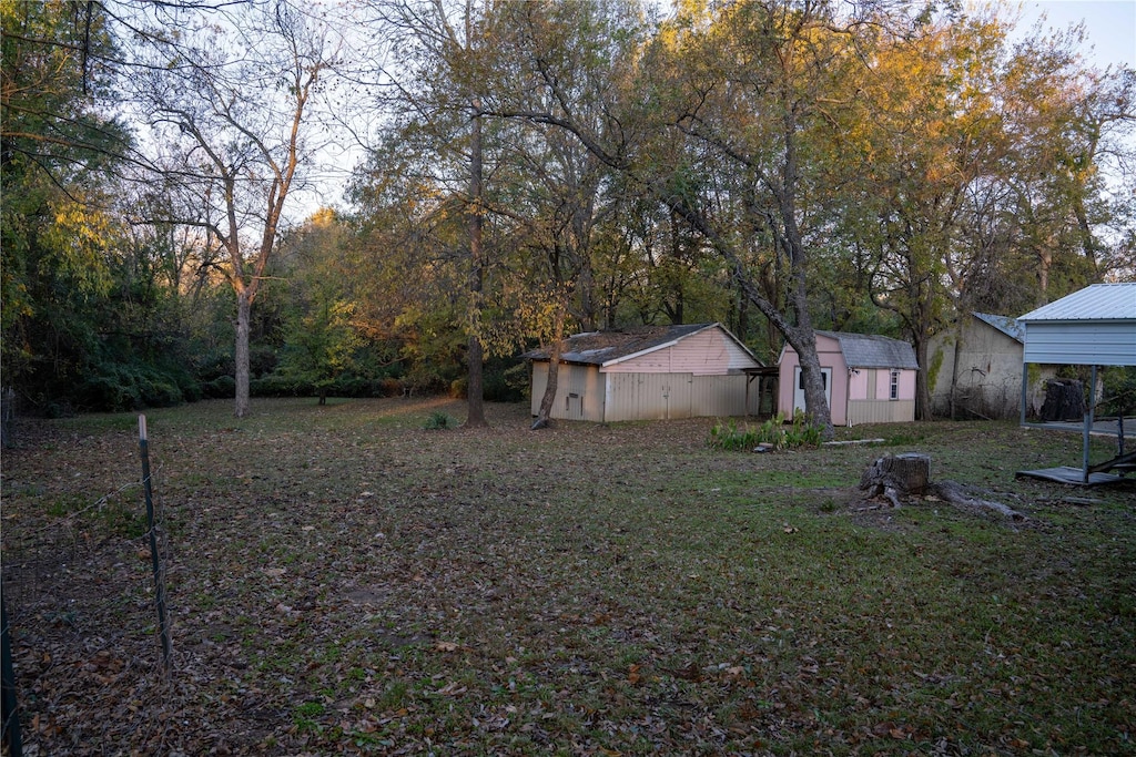 view of yard with a storage unit