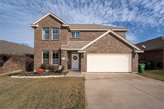 view of front facade with a front lawn and a garage