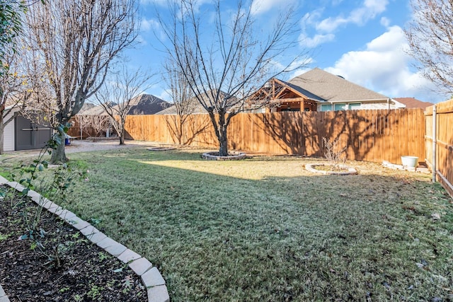 view of yard featuring a storage unit