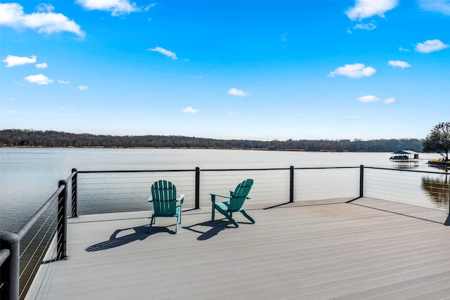 view of dock with a water view