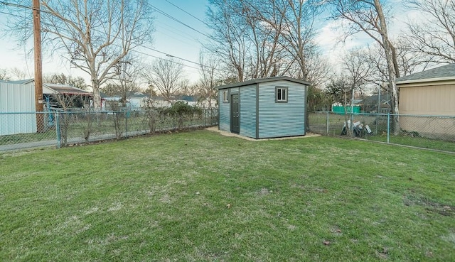 view of yard with a shed