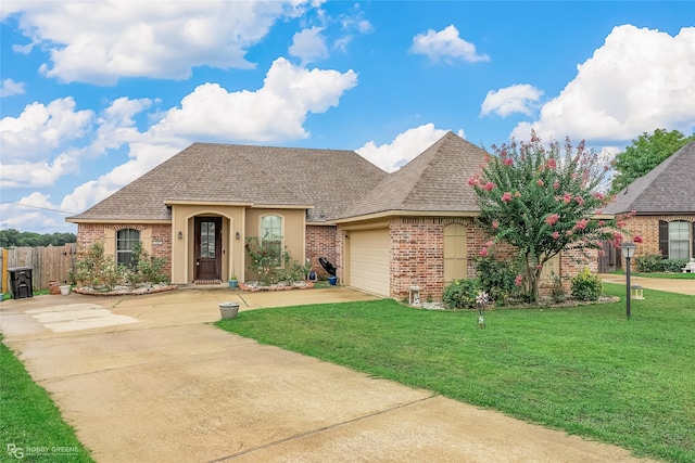 view of front facade featuring a front yard and a garage