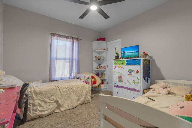 bedroom featuring ceiling fan and carpet floors