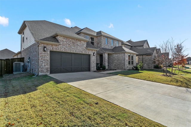 view of front of house with a front lawn and cooling unit