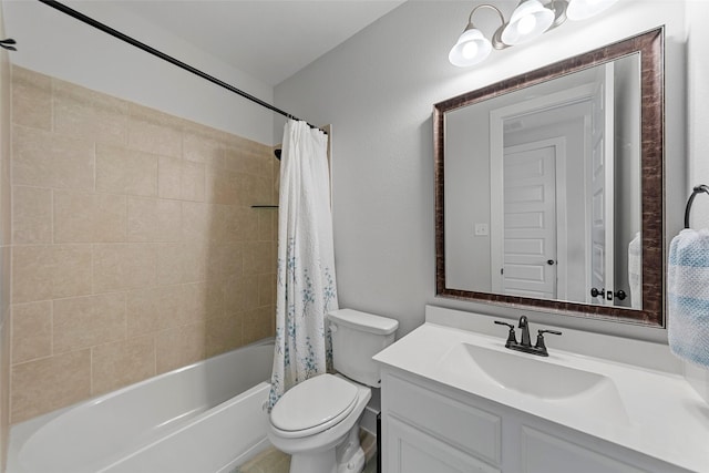 full bathroom featuring toilet, shower / tub combo, and vanity