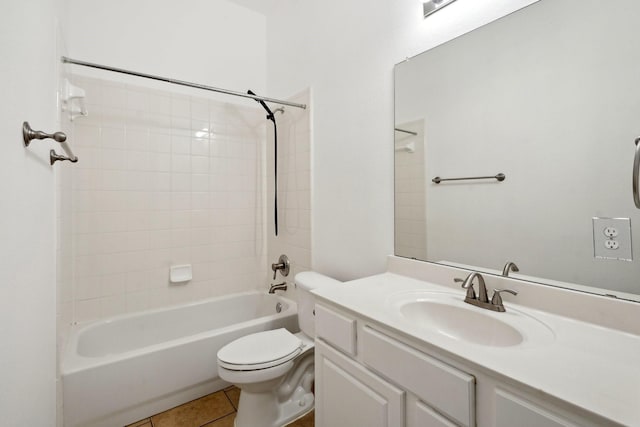 full bathroom featuring toilet, shower / bath combination, tile patterned floors, and vanity