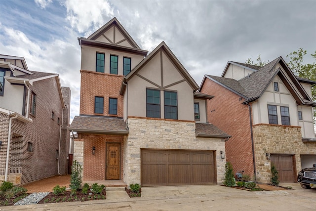 tudor home with a garage