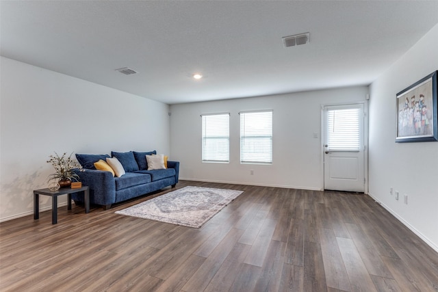 living room featuring dark hardwood / wood-style flooring