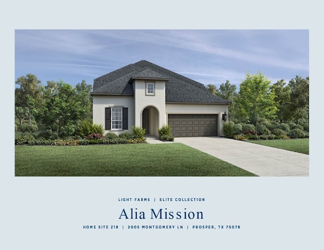 view of front of property featuring a front yard and a garage