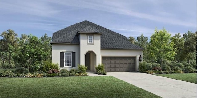 2005 Montgomery Ln, Prosper, TX 75078 - view of front of home featuring stucco siding, a garage, driveway, and a front lawn