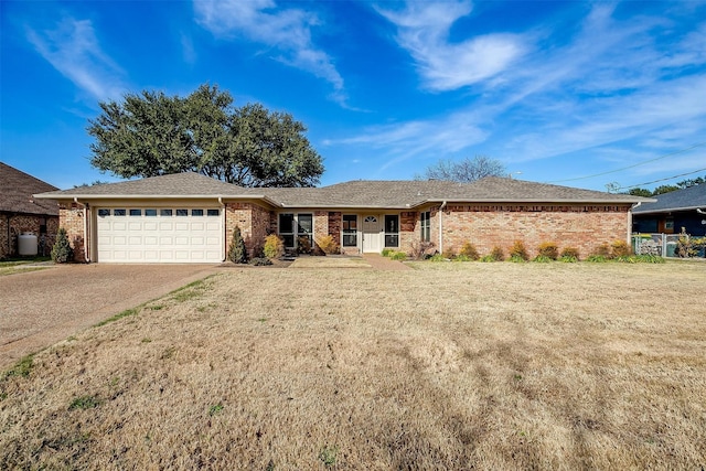 ranch-style house with a front yard and a garage