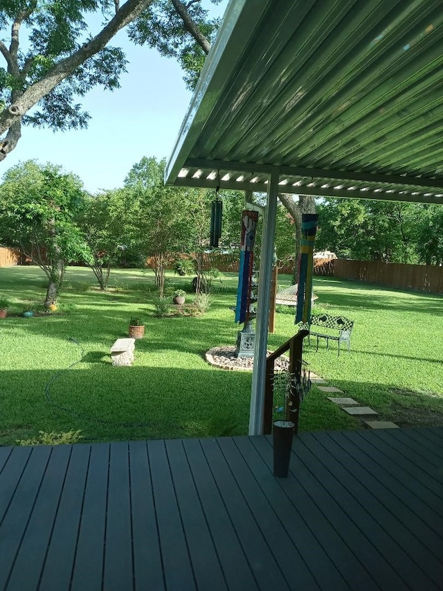 view of home's community with a lawn and a wooden deck