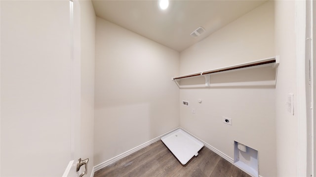 laundry area with gas dryer hookup, electric dryer hookup, and hardwood / wood-style floors