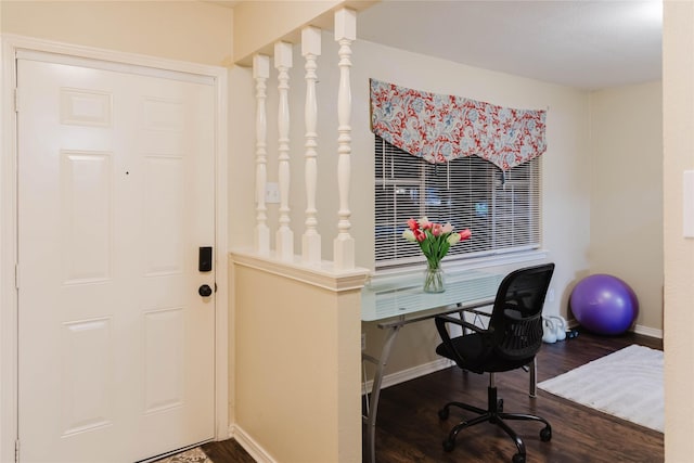 home office featuring dark hardwood / wood-style flooring