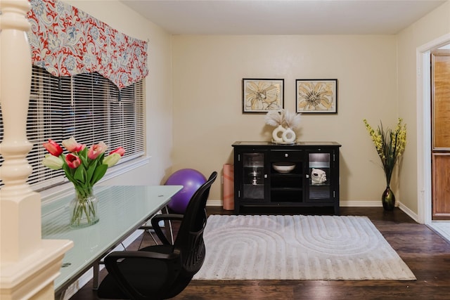 office with dark hardwood / wood-style flooring