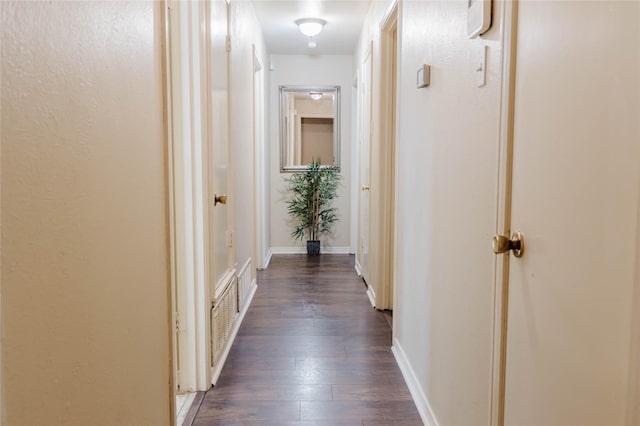 hallway with dark hardwood / wood-style floors