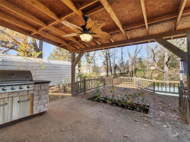 view of patio featuring grilling area, ceiling fan, and area for grilling