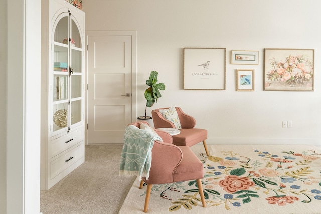 sitting room featuring carpet floors