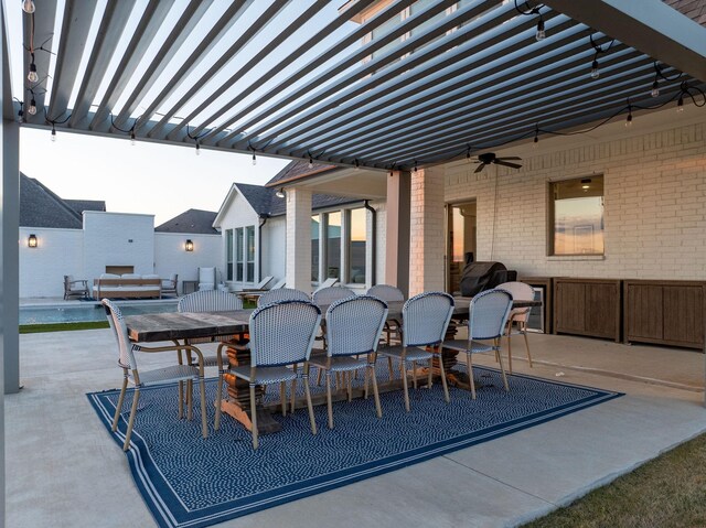 view of patio with a pergola and ceiling fan